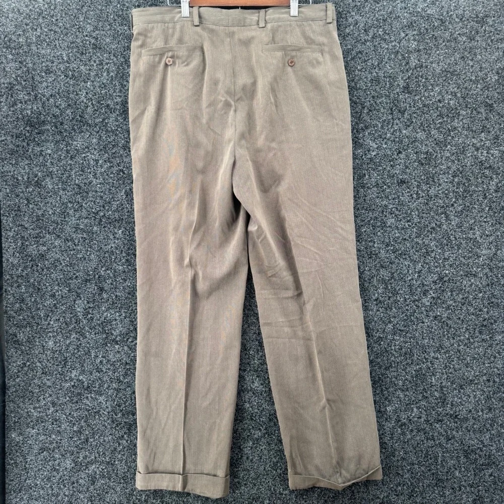 Tommy Bahama Mens 36 Brown Herringbone 100% Silk Pleated Cuffed Dress Pants